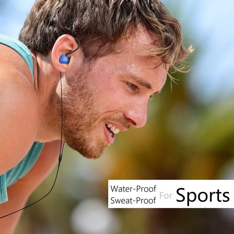 Granvela GV1 HD Sports in-Ear Headphones, IPX5 Waterproof Running Earbuds Wired with Mic, Phone-Call Answering,Memory Wire Earhook and Clip - Blue - Image 4